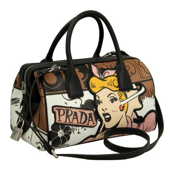 Prada Comic Print Leather 2WAY Hand Shoulder Bag Brown Pink - Picture 1 of 10